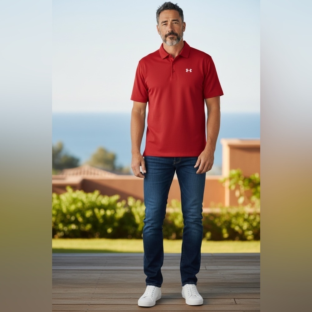 Under Armour Men's Bold Red Polo. Heat Gear Size XL.